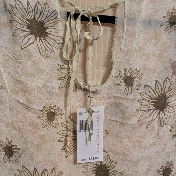Max Studio Sheer Floral Blouse - Cream, Celery - Picture 3 of 3